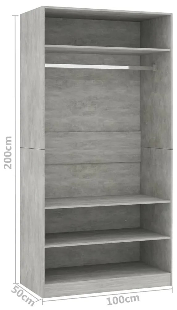 Roupeiro 100x50x200 cm contraplacado cinzento cimento
