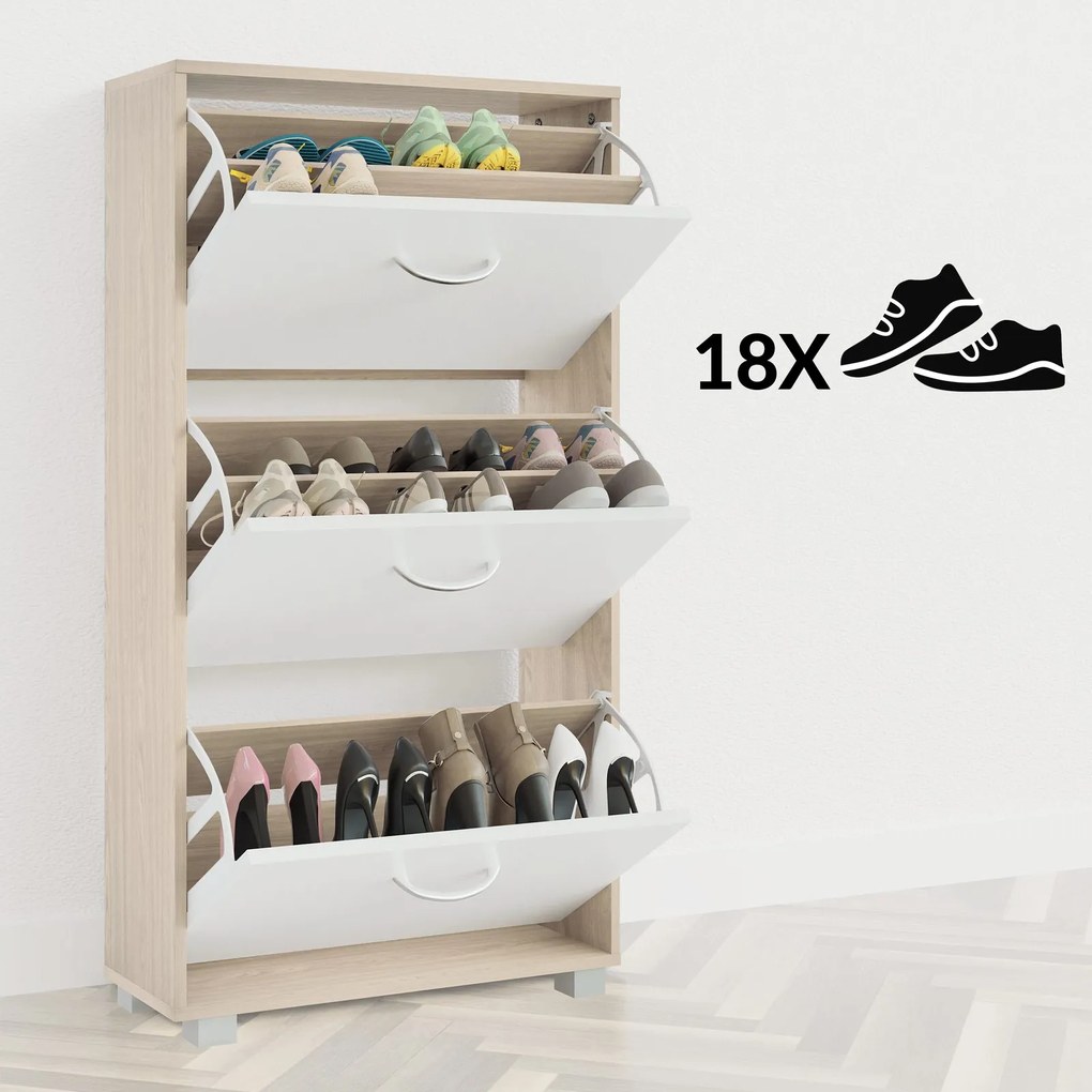 Sapateira Armário para sapatos 115x60x24cm em carvalho/branco