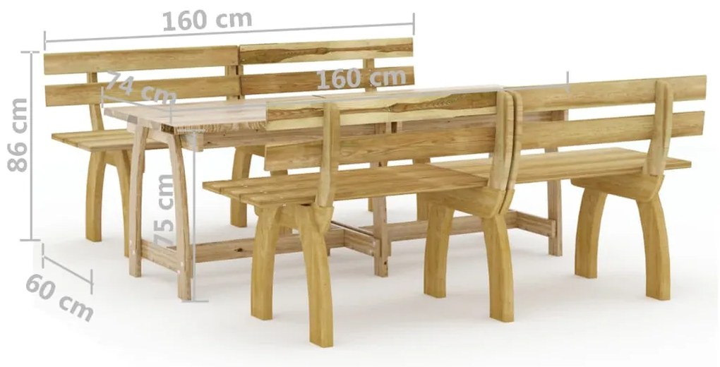 3 pcs conjunto de jantar p/ jardim pinho impregnado