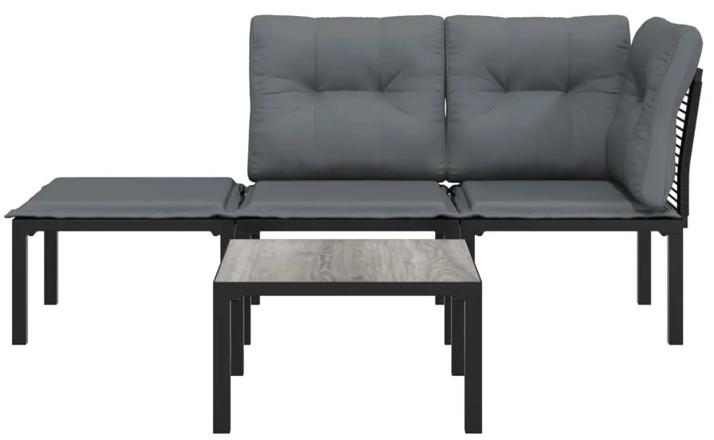 4 pcs conjunto lounge de jardim vime PE preto e cinzento