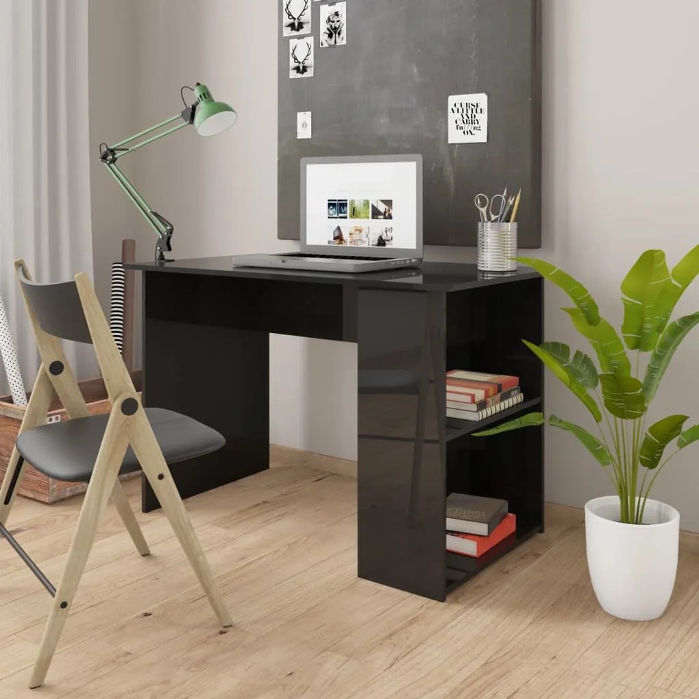 vidaXL Secretária 110x60x73 cm contraplacado preto brilhante