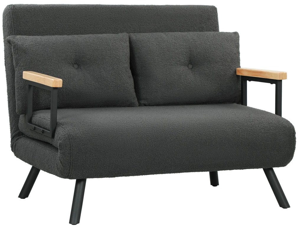 HOMCOM Sofá Cama Sofá Convertível em Cama de 2 Lugares Dobrável com Encosto Ajustável em 5 Níveis e 2 Almofadas Acolchoadas para Escritório Dormitório Sala de Estar 102x73x81 cm Cinza