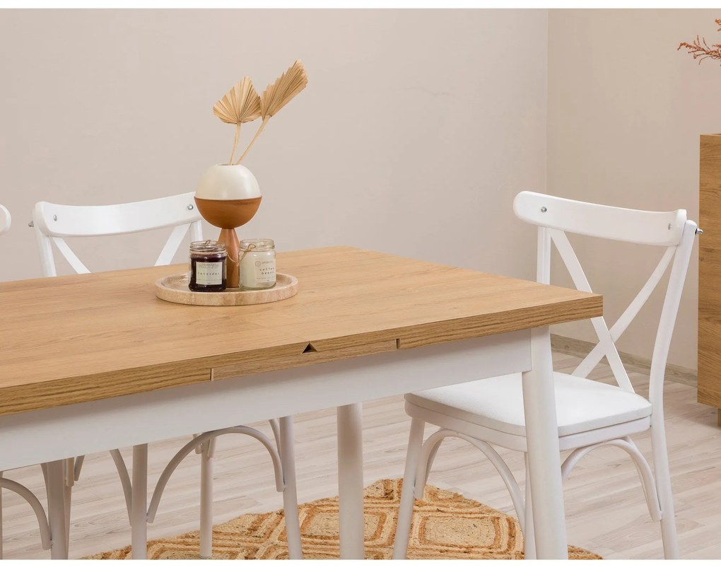 Conjunto de Mesa de Jantar Extensível Oliver – Branco – Mesa: 120x77x7