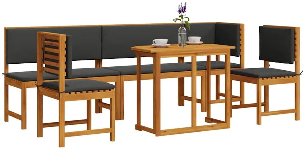 Conjunto de Jantar para o Jardim com 6 Peças e Almofadas em Madeira Só