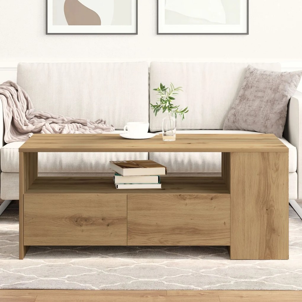 Mesa de Centro vidaXL - Carvalho Artisan - 102x55x43,5 cm - Feita de M