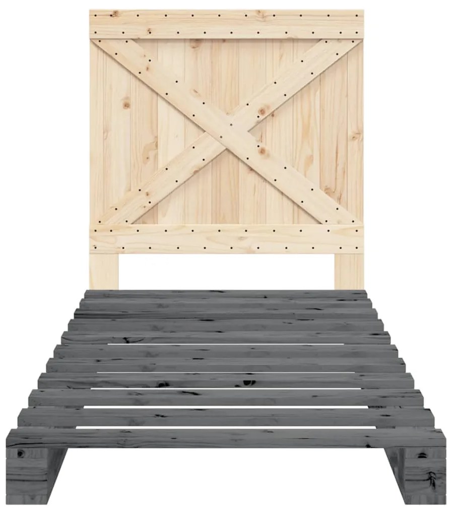 Estrutura de cama com cabeceira 90x200 cm pinho maciço cinzento