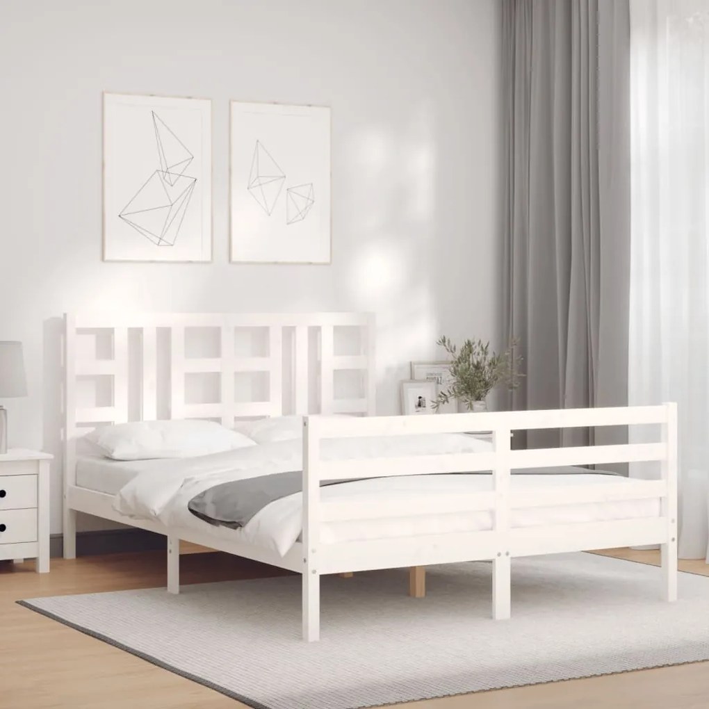 Estrutura de cama com cabeceira 140x200cm madeira maciça branco