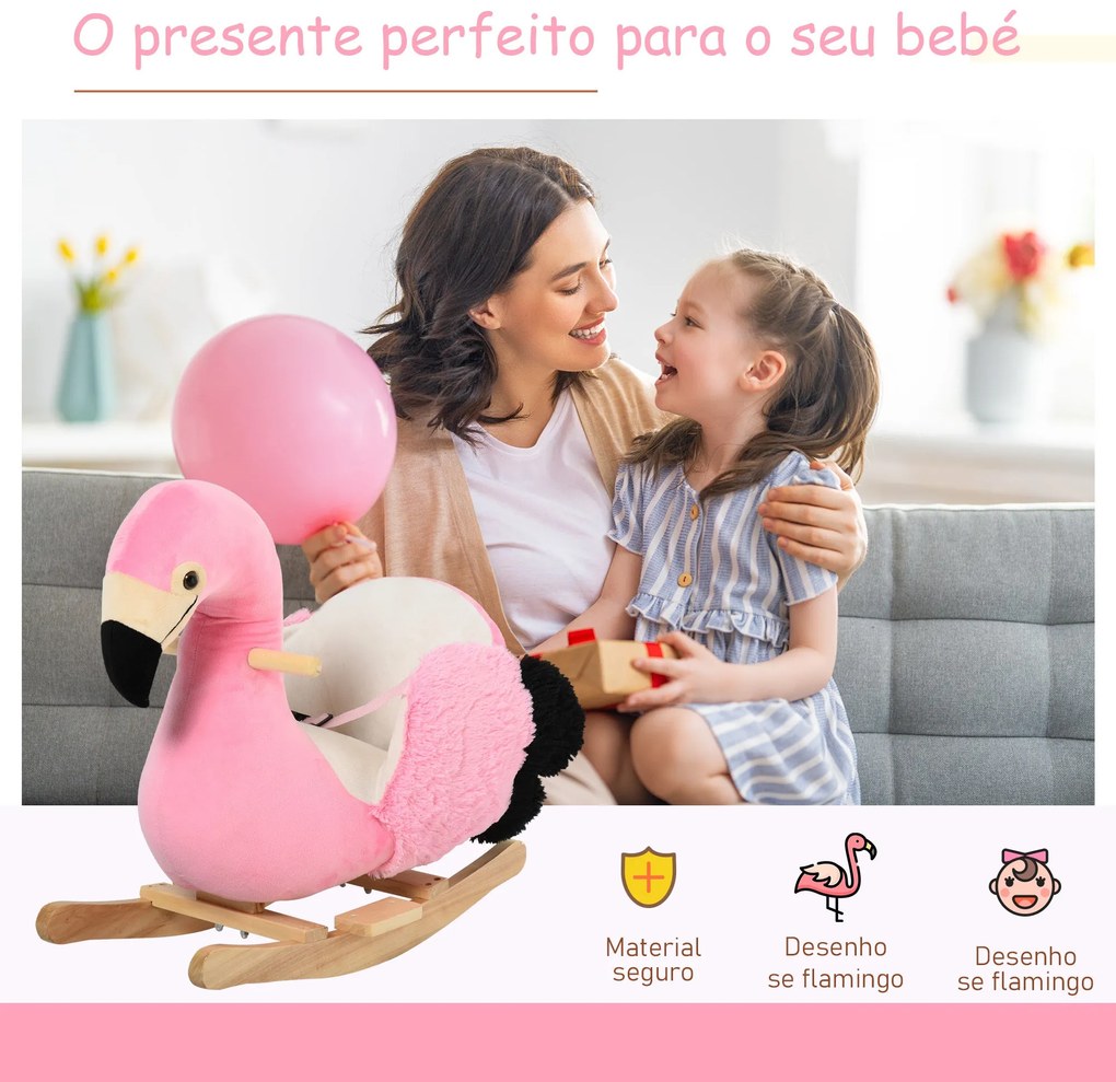 HOMCOM Baloiço de Flamingo para Crianças acima de 3 Anos Baloiço Infan