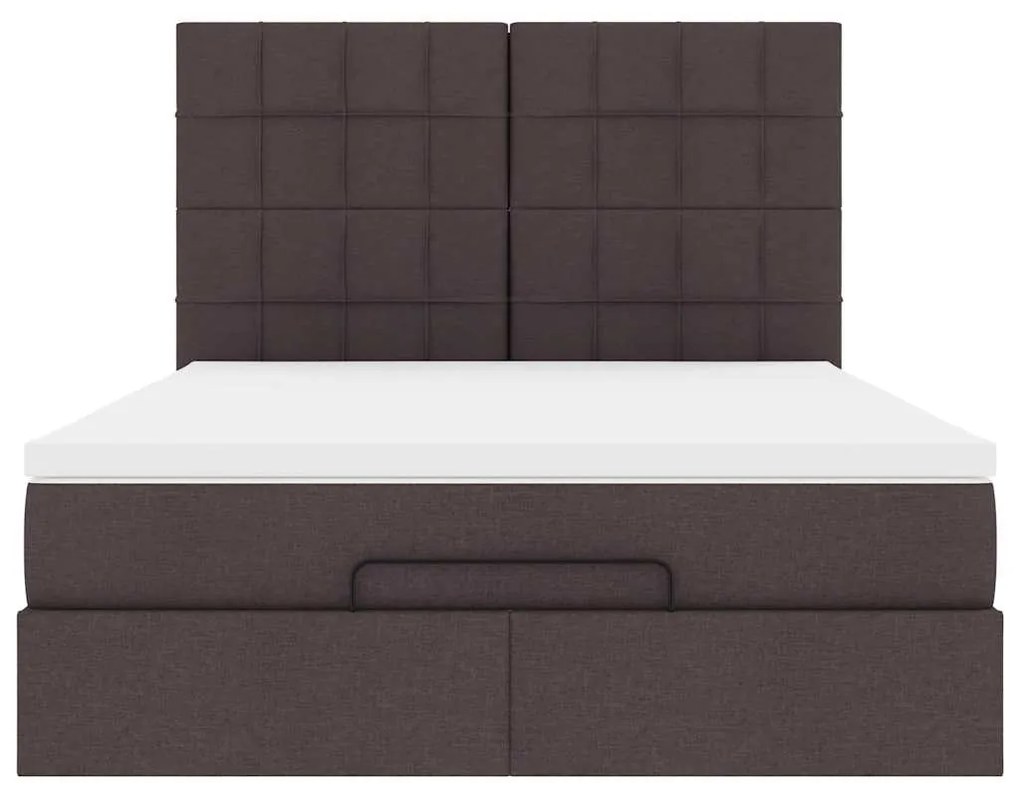 Estrutura cama otomana colchão 140x200cm tecido castanho escuro