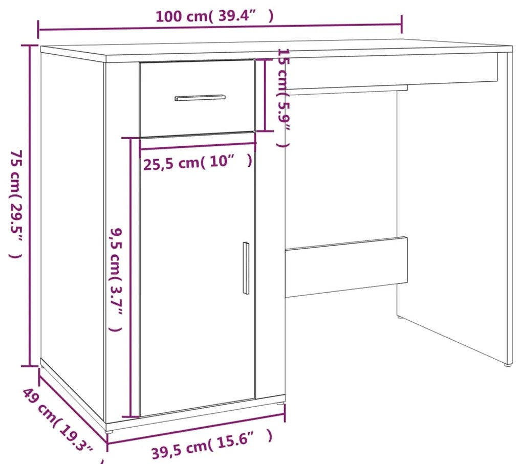 Secretária 100x49x75 cm derivados de madeira cinzento sonoma