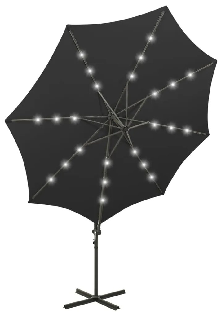 Guarda-sol jardim cantilever c/ poste e luzes LED 300 cm preto