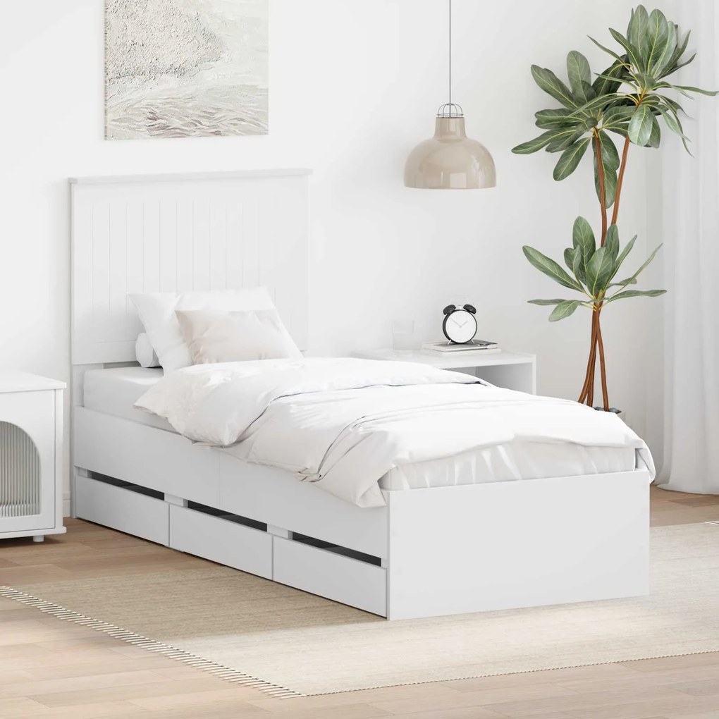 vidaXL Estrutura da Cama Branco 75 x 190 cm Madeira de Engenharia