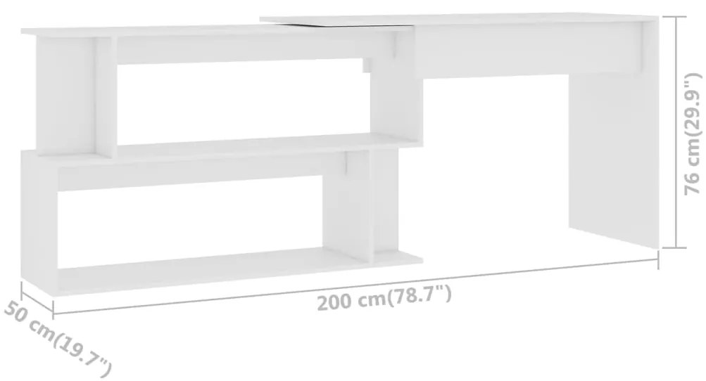 Secretária de canto 200x50x76 cm derivados de madeira branco