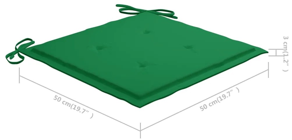 Cadeiras de jardim c/ almofadões verdes 2 pcs teca maciça