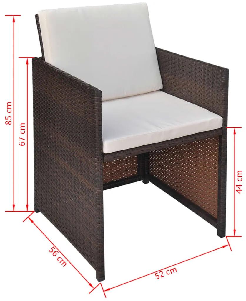 Cadeiras jardim 2 pcs c/ almofadões, almofadas vime PE castanho