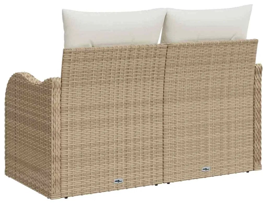 Sofá de Jardim 2 Lugares com Armazenamento e Almofadas Bege em Rattan