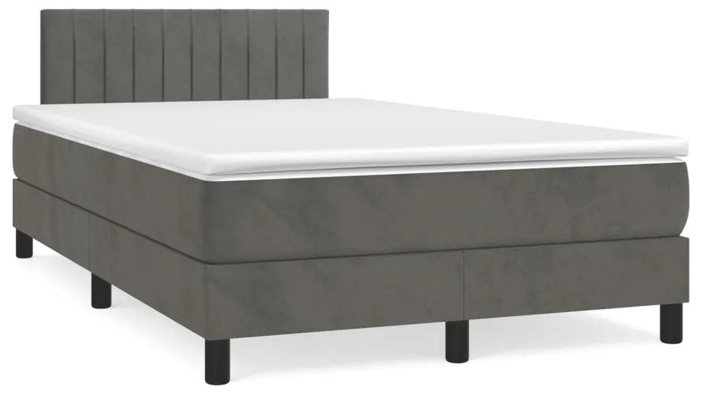 vidaXL Cama box spring colchão LED 120x190cm couro artif. cinza-escuro