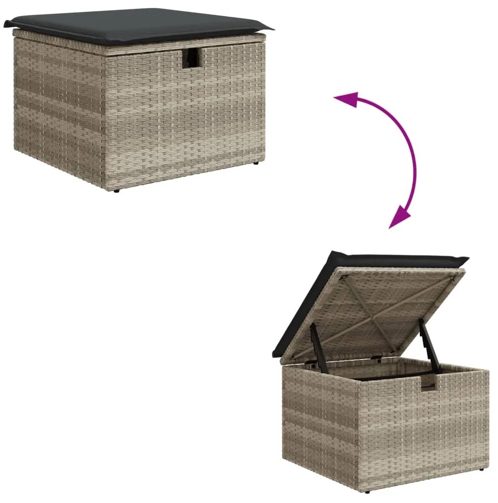 7 pcs conj. sofás jardim com almofadões vime PE cinzento-claro