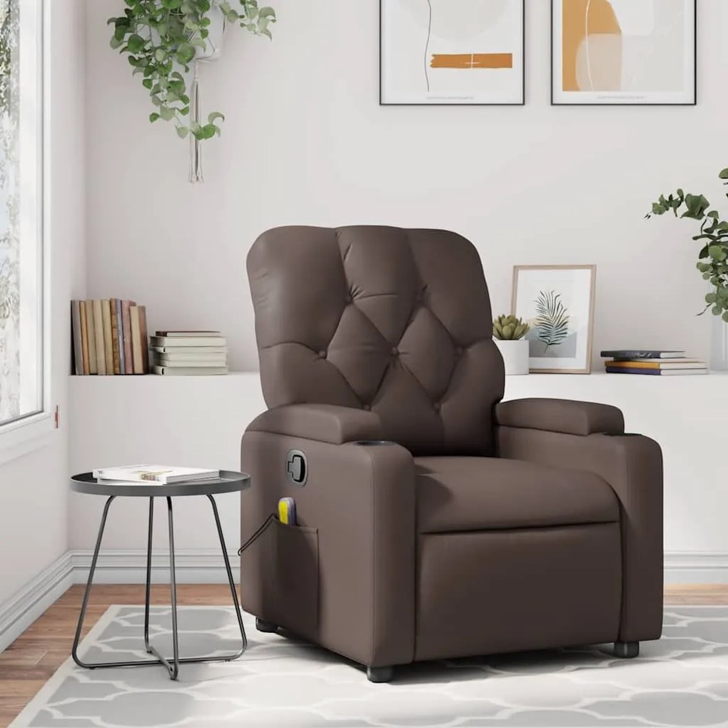 vidaXL Poltrona de massagens reclinável couro artificial castanho