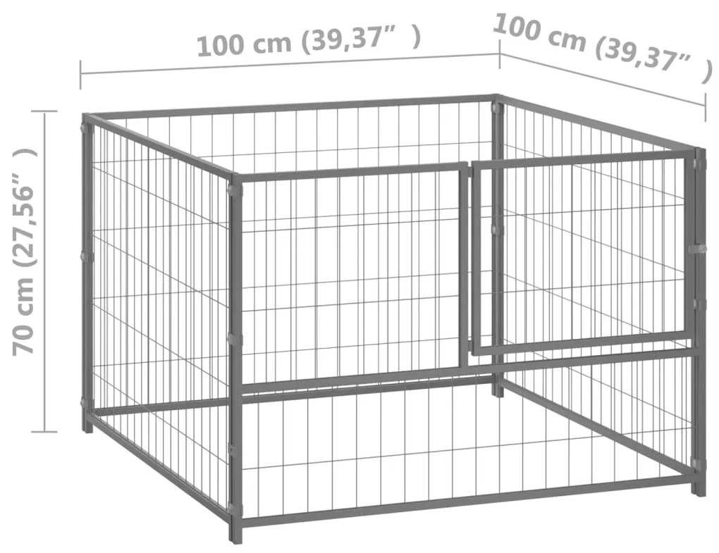 Canil para cães 100x100x70 cm aço prateado