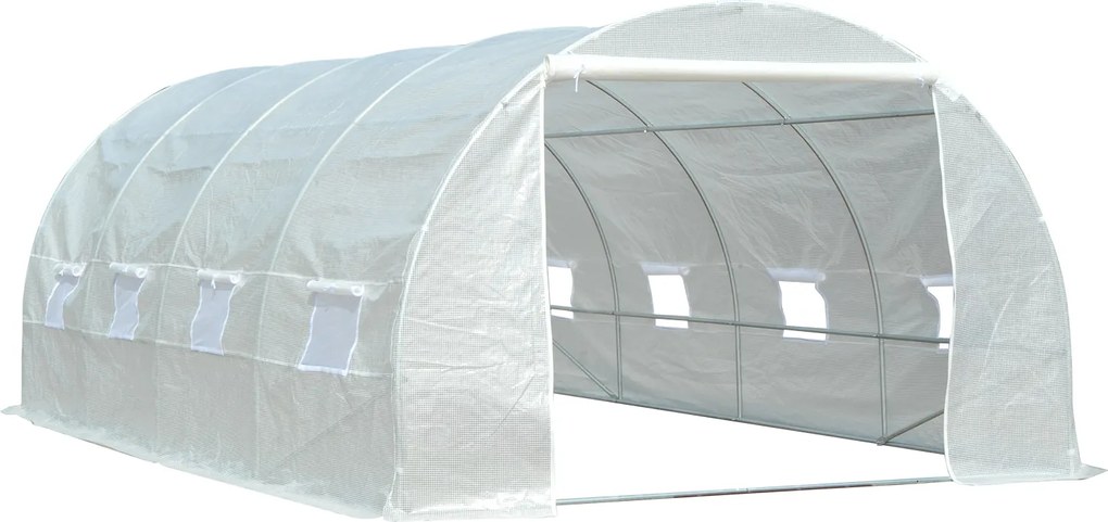 Outsunny Estufa Túnel 595x300x200 cm 8 Janelas Cobertura Polietileno Cultivo Plantas Jardim Branco | Aosom Portugal
