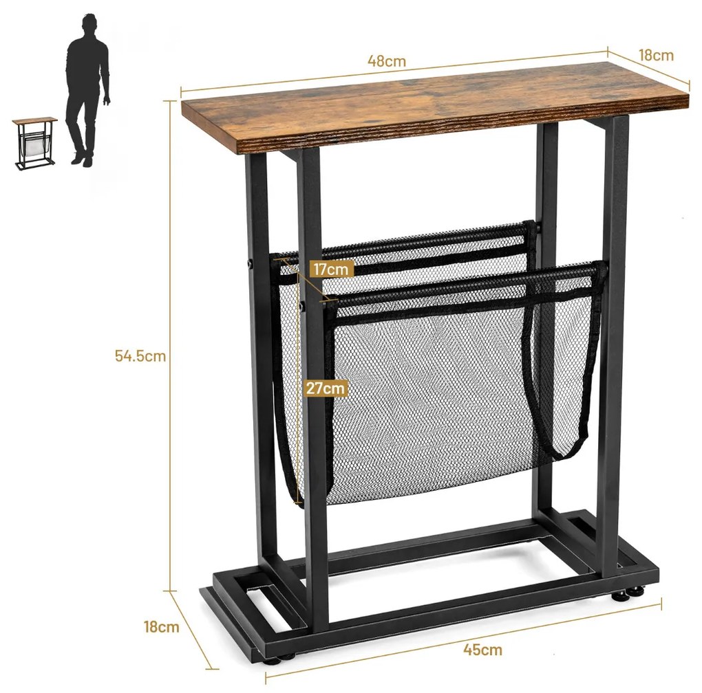 Mesa de apoio industrial de 2 níveis rústica para espaços apertados Rede de revistas Mesa de sofá retro