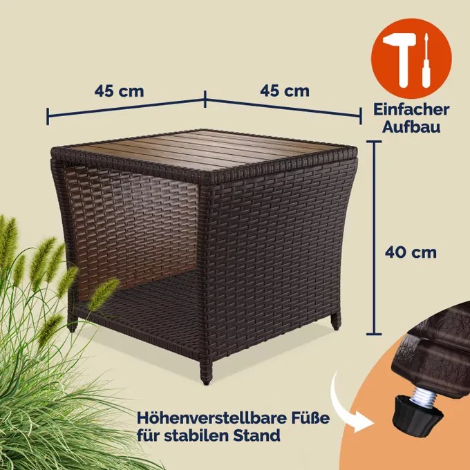 Mesa de apoio Jardim Polyrattan 45x45x40cm castanha