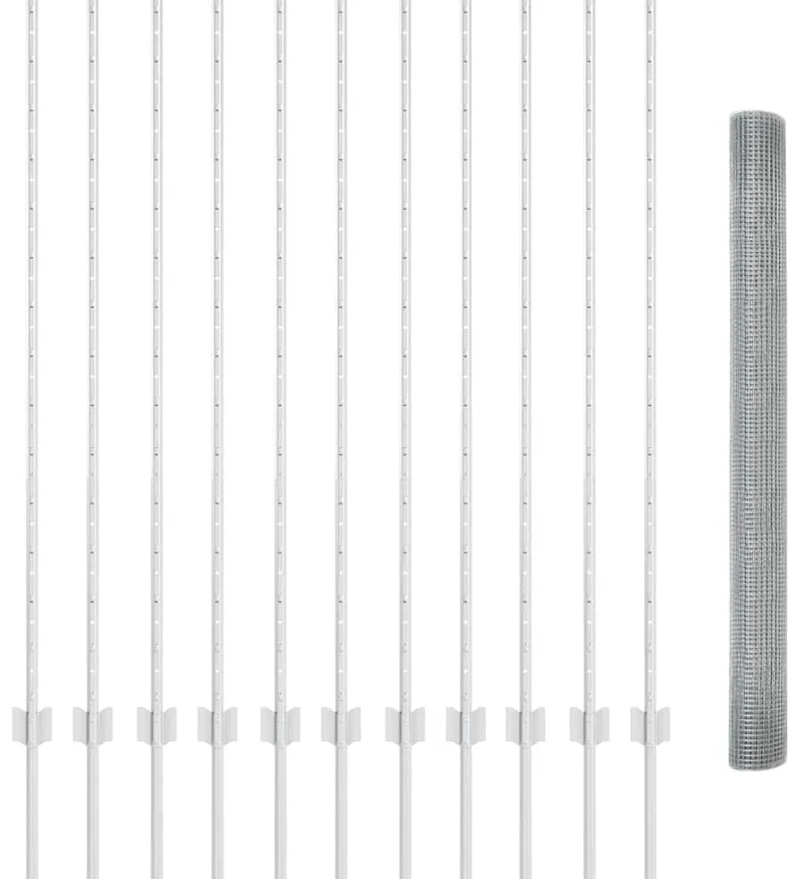 vidaXL Cerca com Poste Prateado 1,4 x 25 m Aço