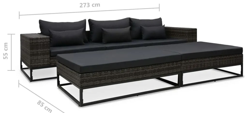 5 pcs conjunto sofás de jardim c/ almofadões vime PE cinzento