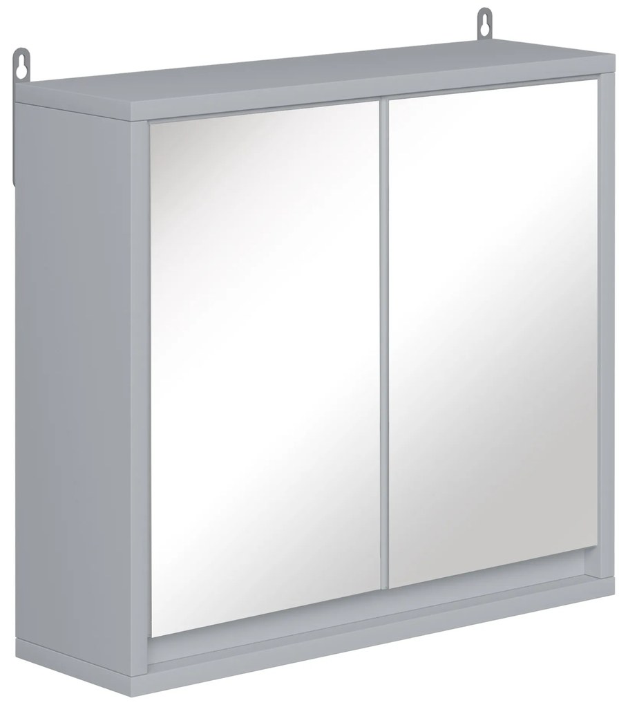 HOMCOM Armário de banheiro com espelho de parede com prateleira ajustável 3 níveis 2 portas 48x14,5x45 cm Cinza