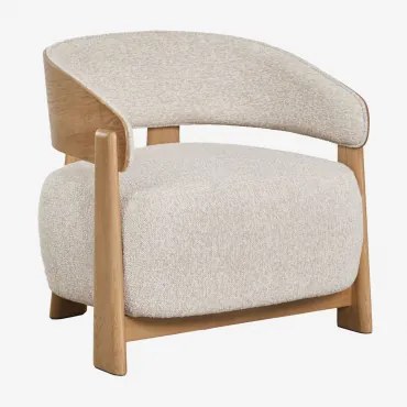 Pack De 2 Poltronas Em Madeira De Carvalho Estofadas Olea Castanho Roble & Bouclé Bege Creme - Sklum