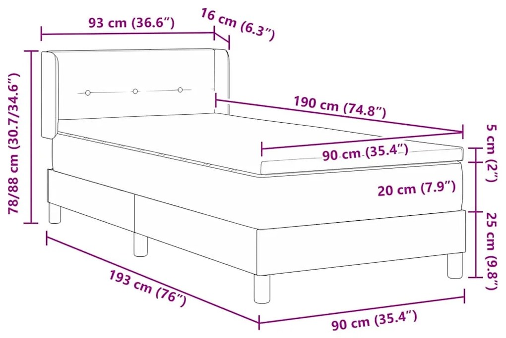 Cama Box Spring com Colchão Azul Escuro 90x190 cm Veludo