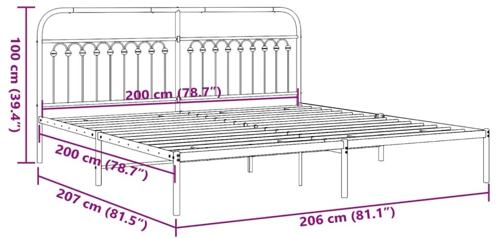 Estrutura de cama com cabeceira 200x200 cm metal branco