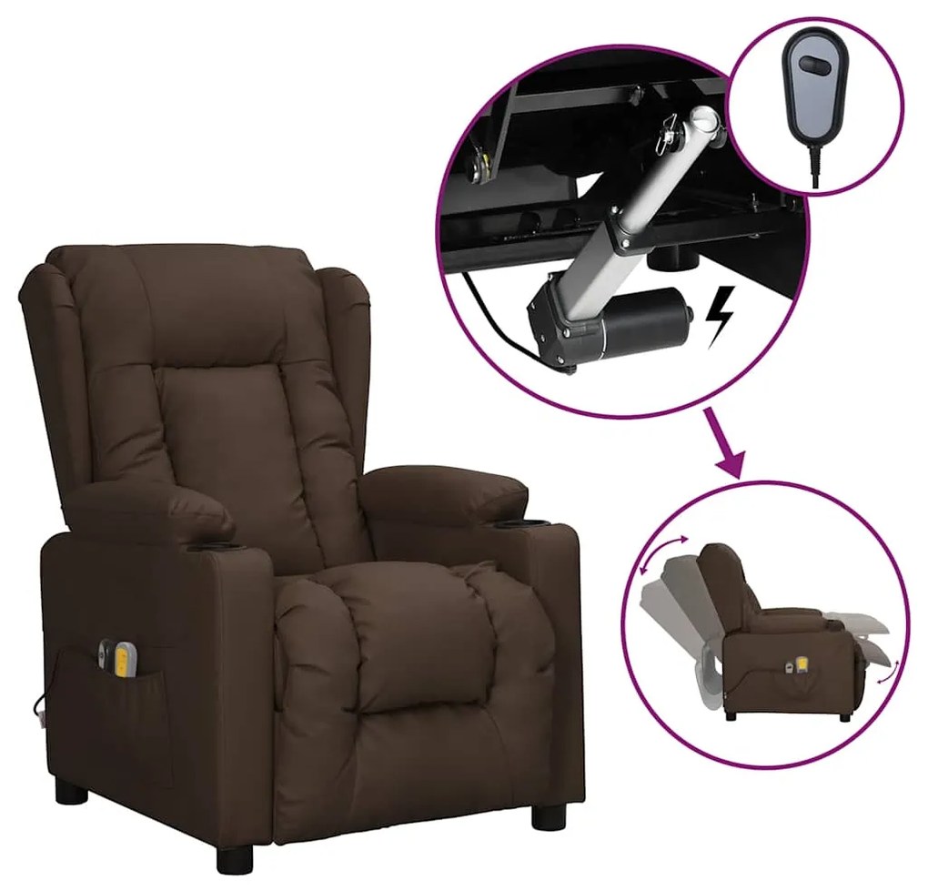 Poltrona de massagens elétrica couro artificial castanho