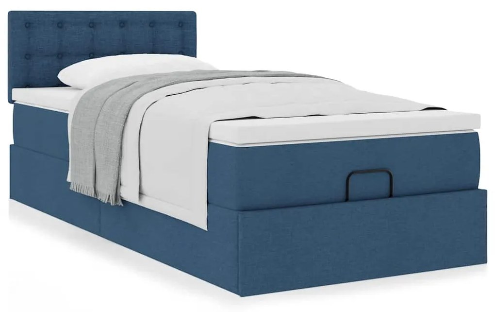 Cama otomana com colchão 90x200 cm tecido azul