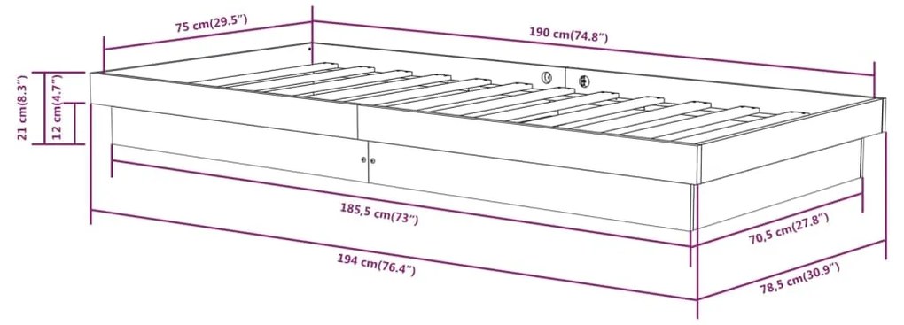 Estrutura cama pequena solteiro 75x190 cm madeira maciça preto