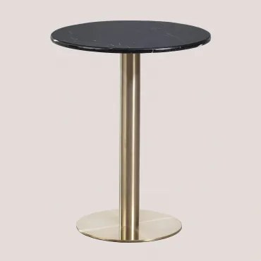 Mesa De Bar Redonda Em Pedra Natural Xiren Mármore Nero Marquina & Ø60 Cm & Ouro Champagne - Sklum