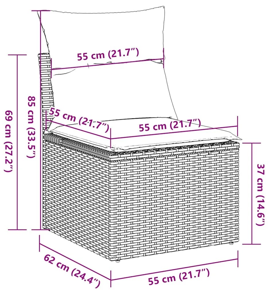 14 pcs conjunto de sofás p/ jardim c/ almofadões vime PE preto