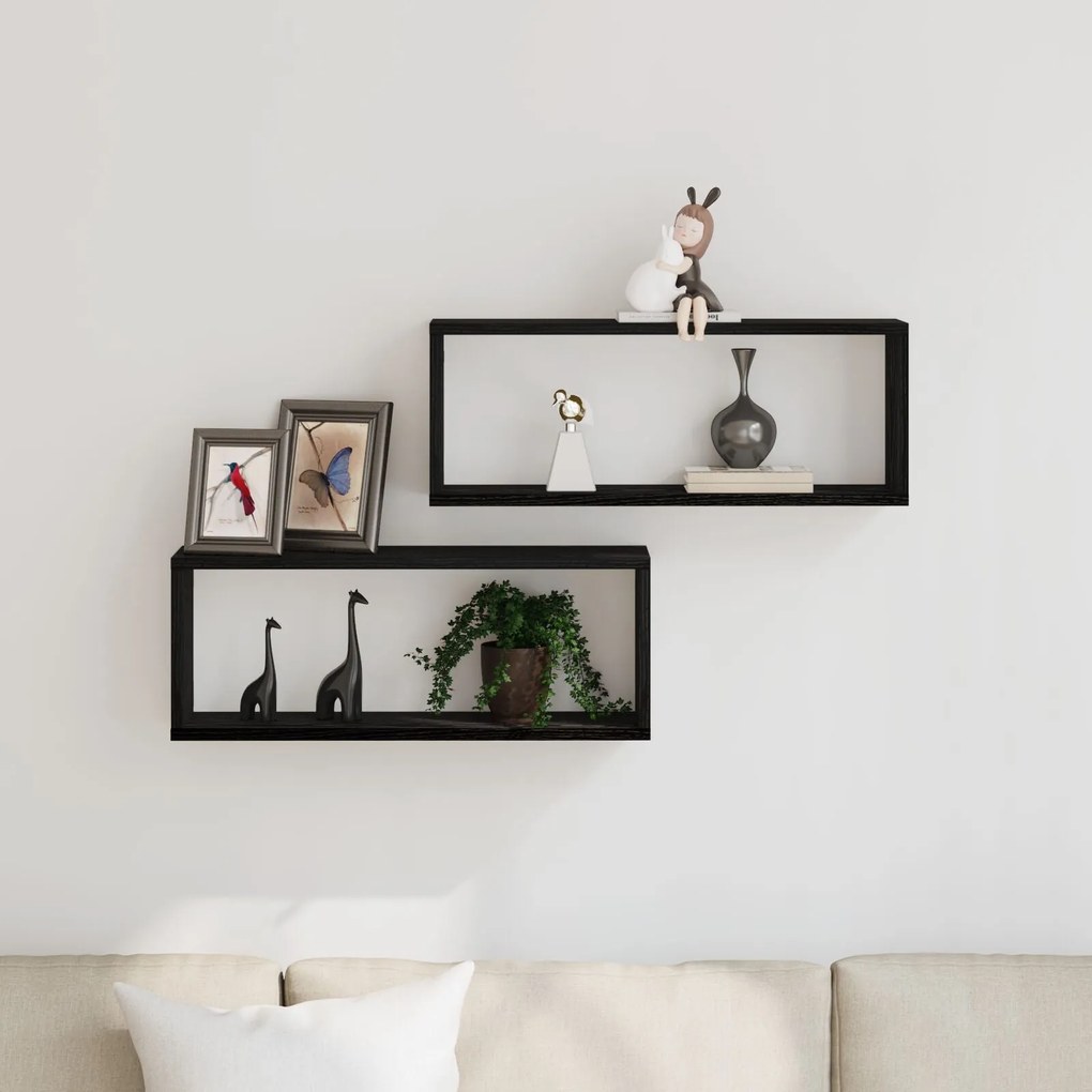 Prateleiras de Parede vidaXL 2 Peças Carvalho Preto 60x15x23 cm Feitas