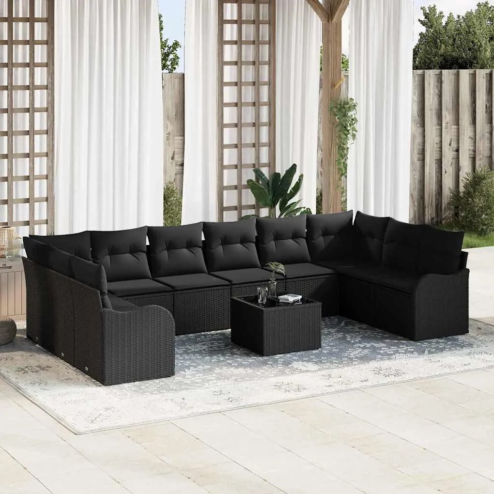 vidaXL Conjunto de Sofá de Jardim Preto vime PE