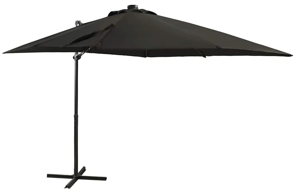 Guarda-sol jardim cantilever c/ poste e luzes LED 250 cm preto