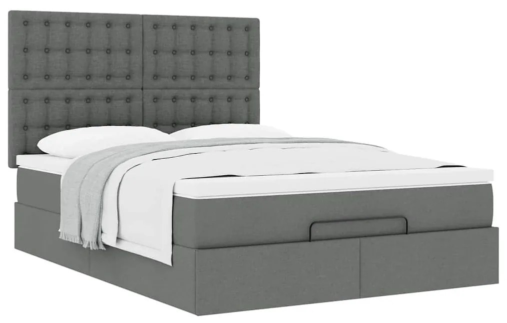Estrutura de cama otomana com colchão 140x190cm cinzento escuro