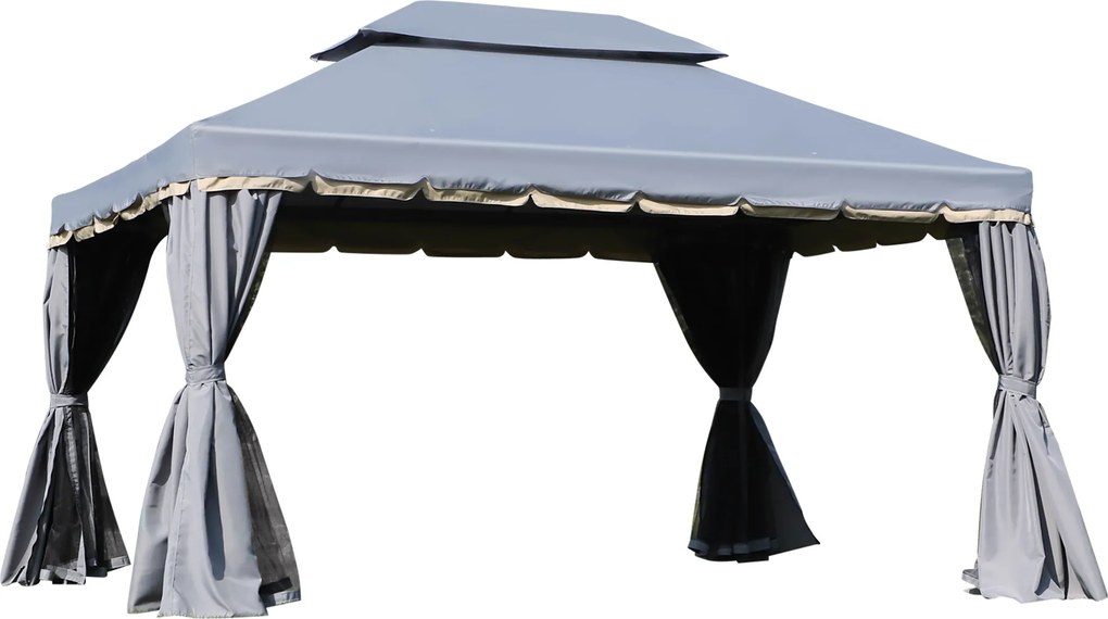 Outsunny Tenda de Jardim 4x3m Pavilhão com Telhado Duplo Estrutura de Alumínio UPF50+ para Exterior Cinzento | Aosom Portugal