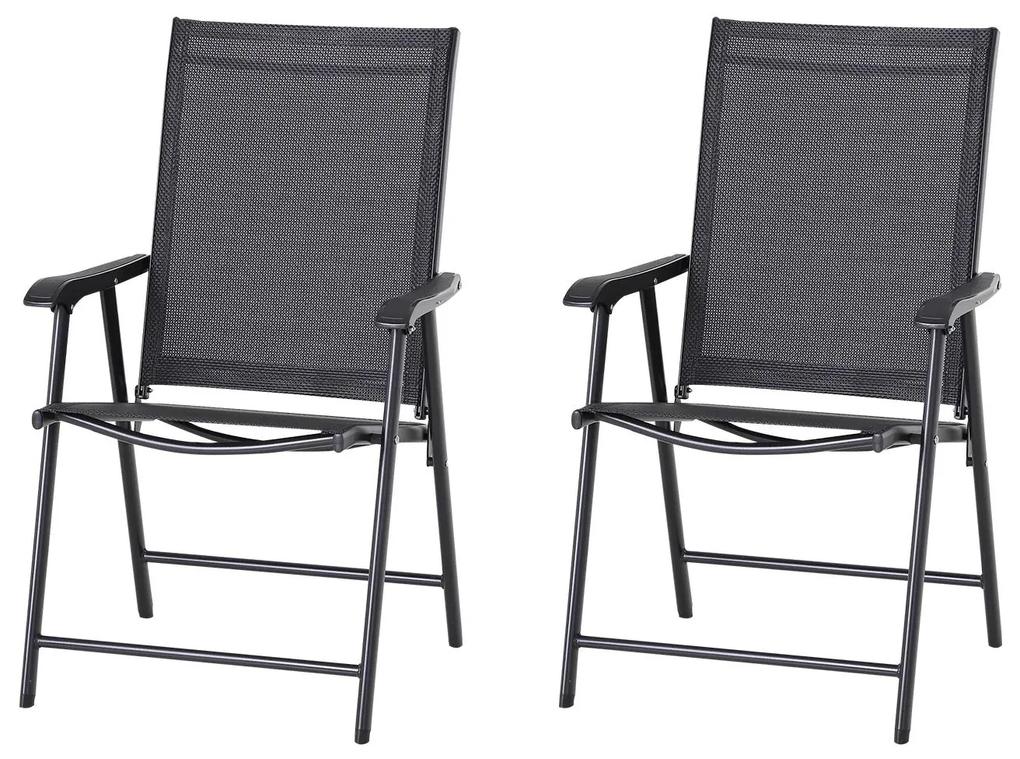 Outsunny Conjunto de 2 cadeiras dobráveis para exteriores com braços Cadeiras para varanda Jardim Terraço 58x64x94 cm Preto Carga 100kg