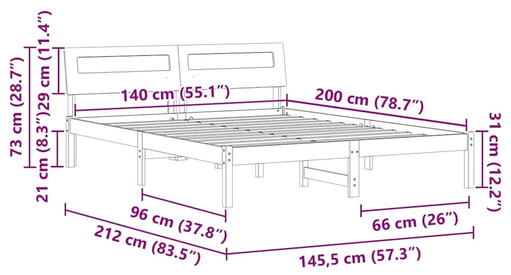 Estrutura da Cama com luzes de tira LED com cabeceira Castanho 140 x 2