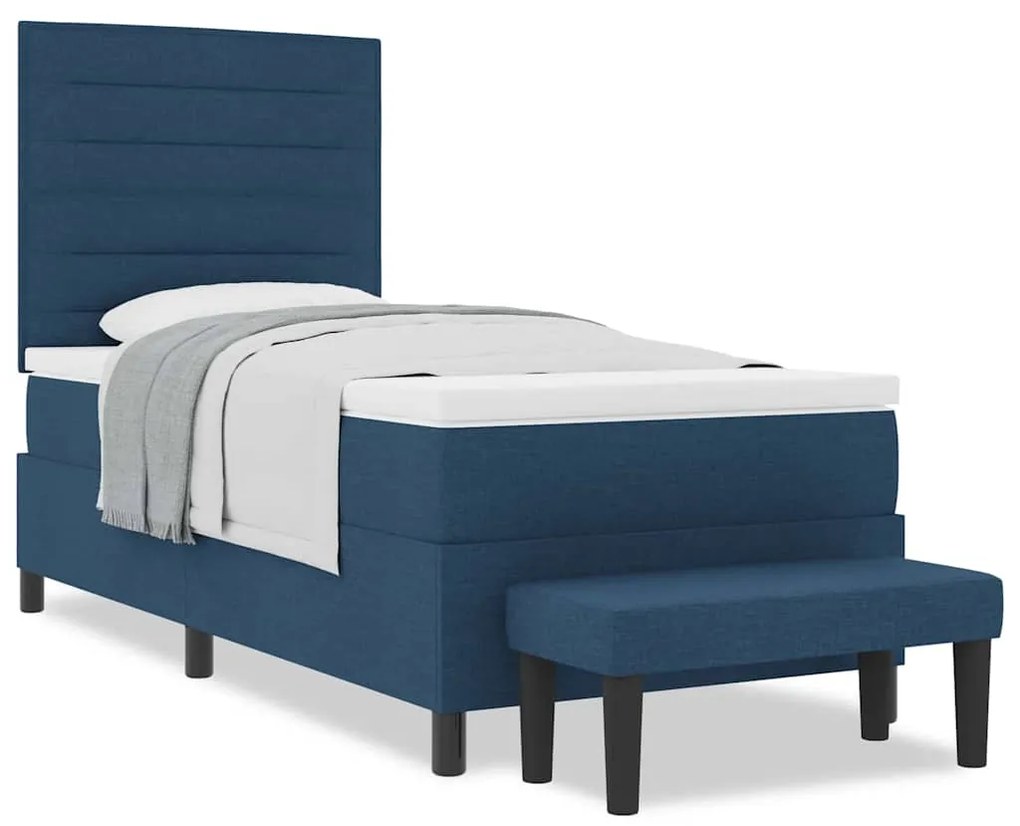 Cama Box com Colchão &amp; Banco Azul-marinho 100x200 cm Tecido