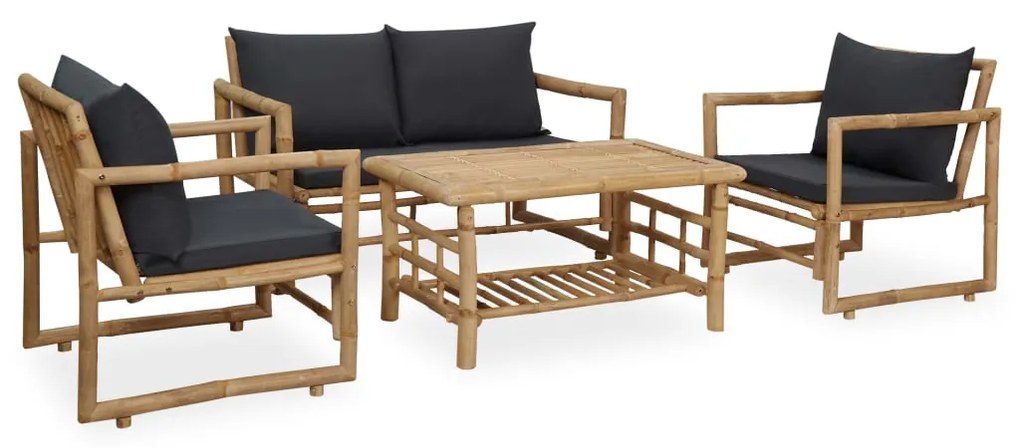 vidaXL 4 pcs conjunto lounge p/ jardim com almofadões bambu