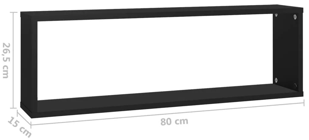 Estantes parede cúbicas 2 pcs deriv. madeira 80x15x26,5cm preto