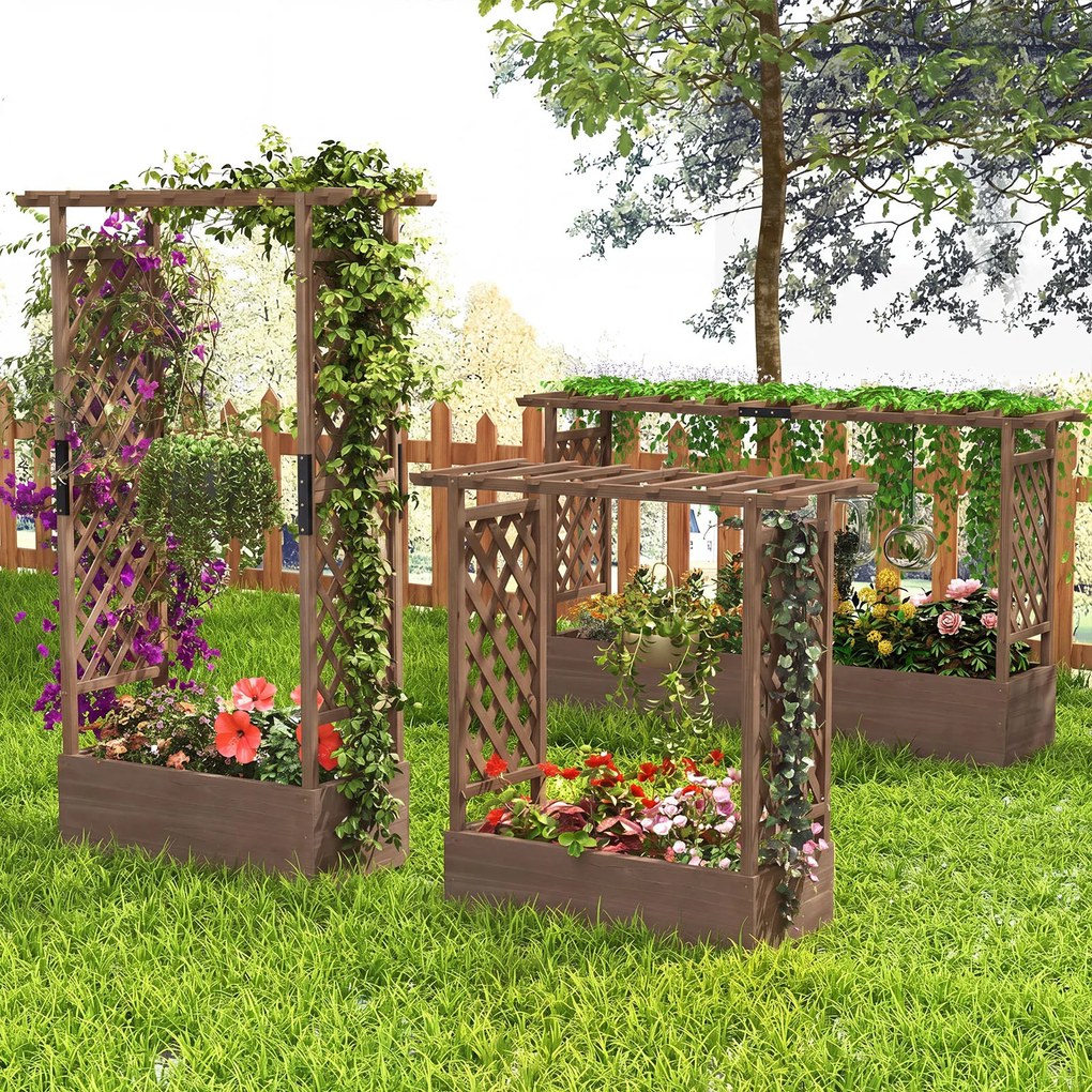 Floreira com Treliça para Plantas Trepadoras, 200 x 44 x 114 cm, Base Removível, Castanho