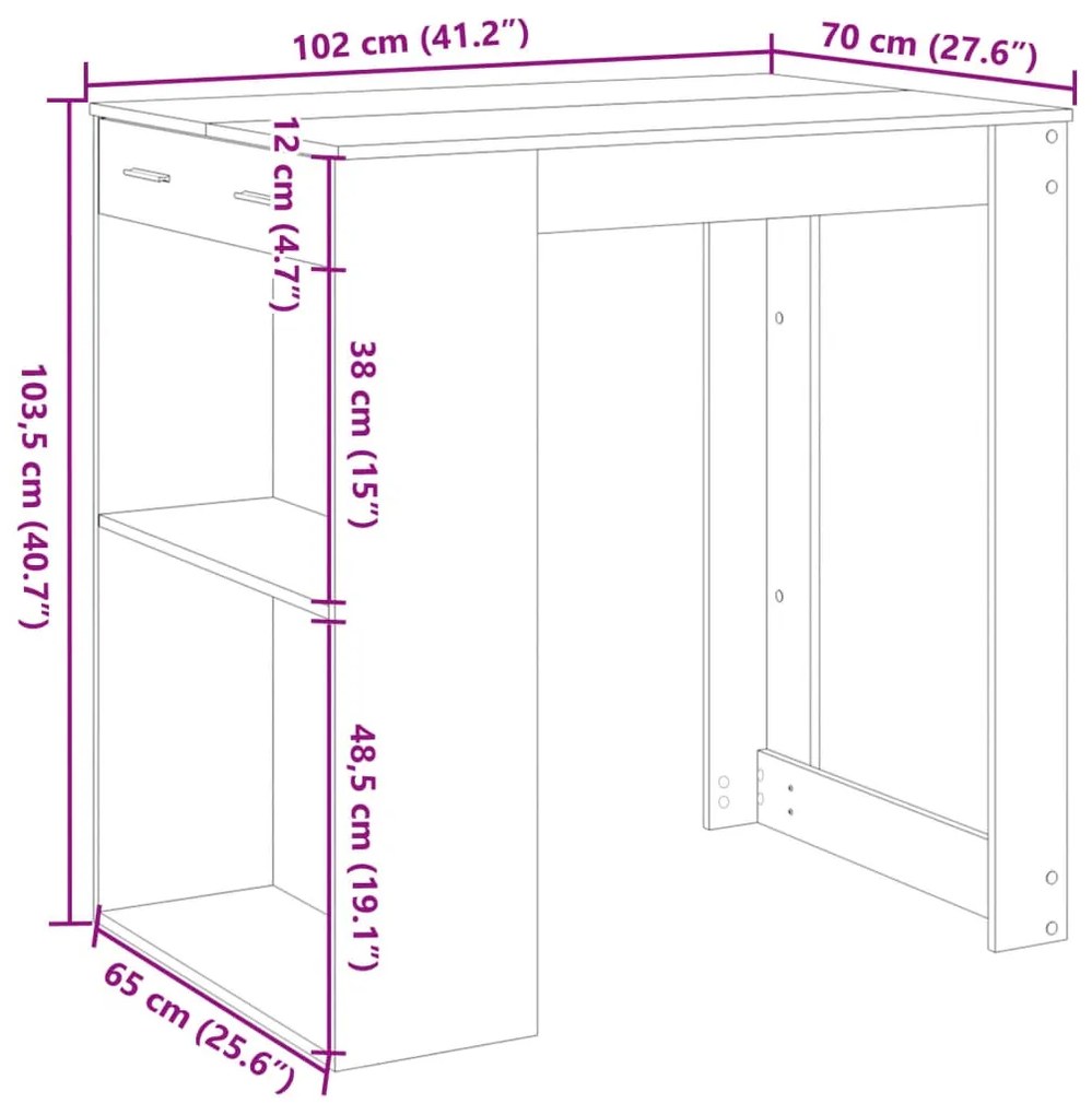 Mesa de bar 102x70x103,5cm derivados de madeira carvalho sonoma